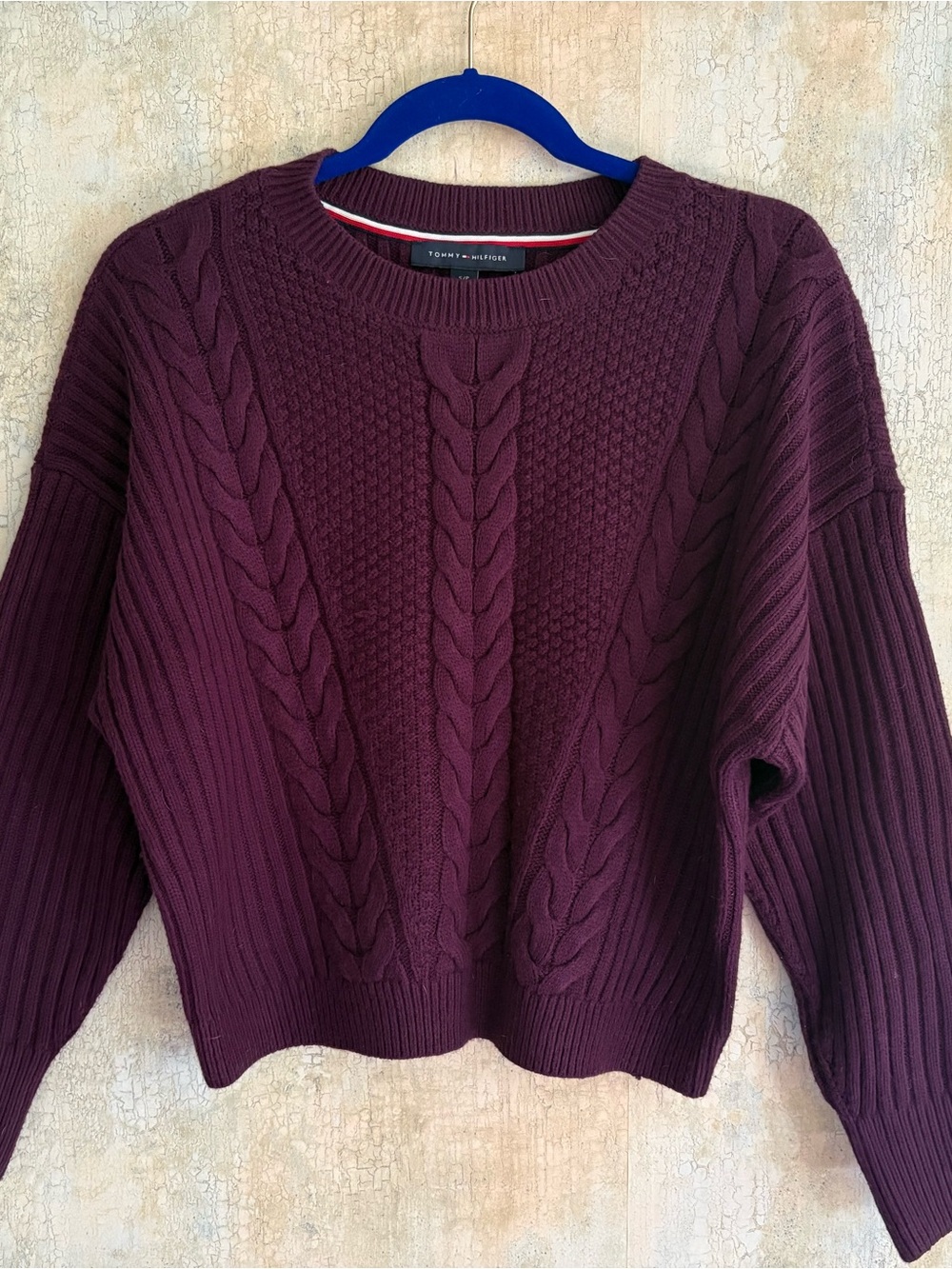 Tommy Hilfiger Cable Knit Crewneck Sweater - Plum